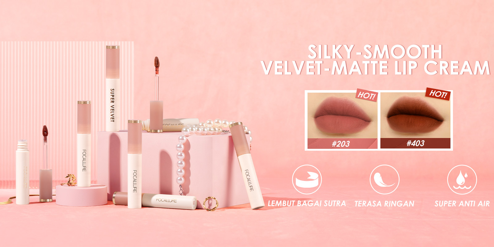 FOCALLURE Velvet Matte Lipstick Tint Silky-Smooth Waterproof Lip Stick