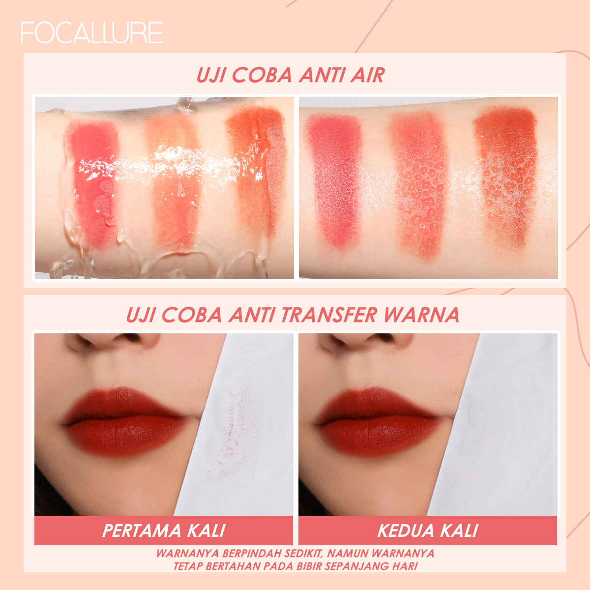 FOCALLURE Velvet Matte Lipstick Tint Silky-Smooth Waterproof Lip Stick 상세이미지 1
