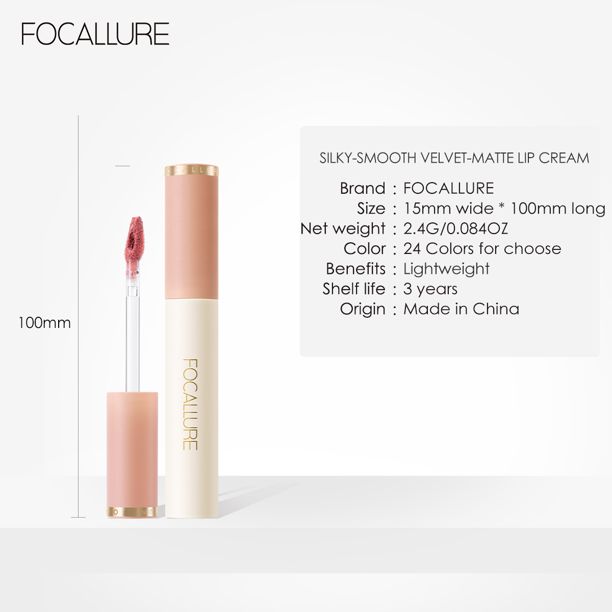 FOCALLURE Velvet Matte Lipstick Tint Silky-Smooth Waterproof Lip Stick 상세이미지 2