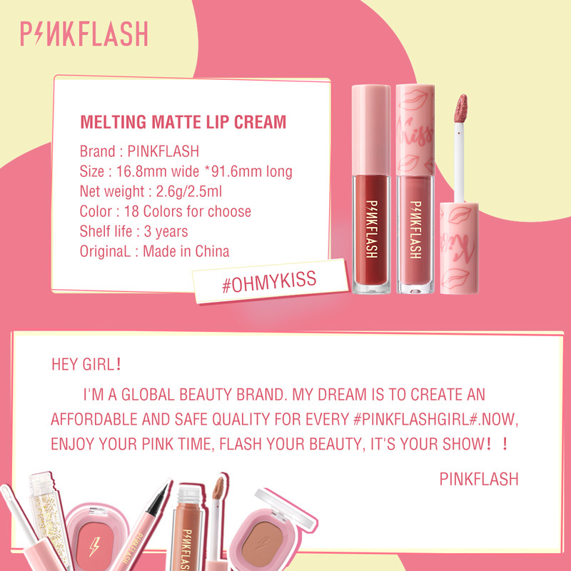 PINKFLASH OhMyKiss Liquid Lipstick Soft Matte VE Moisturising Long Lasting Cruelty-Free 상세이미지 1
